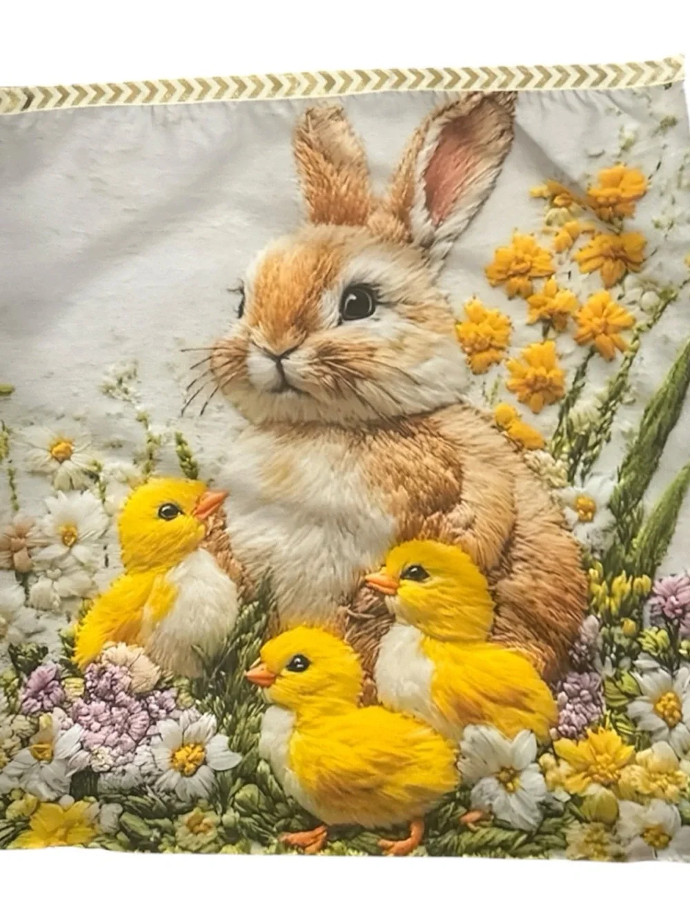 Spring Bunny & Chicks Accent Pillow Cover in Yellow and Cream